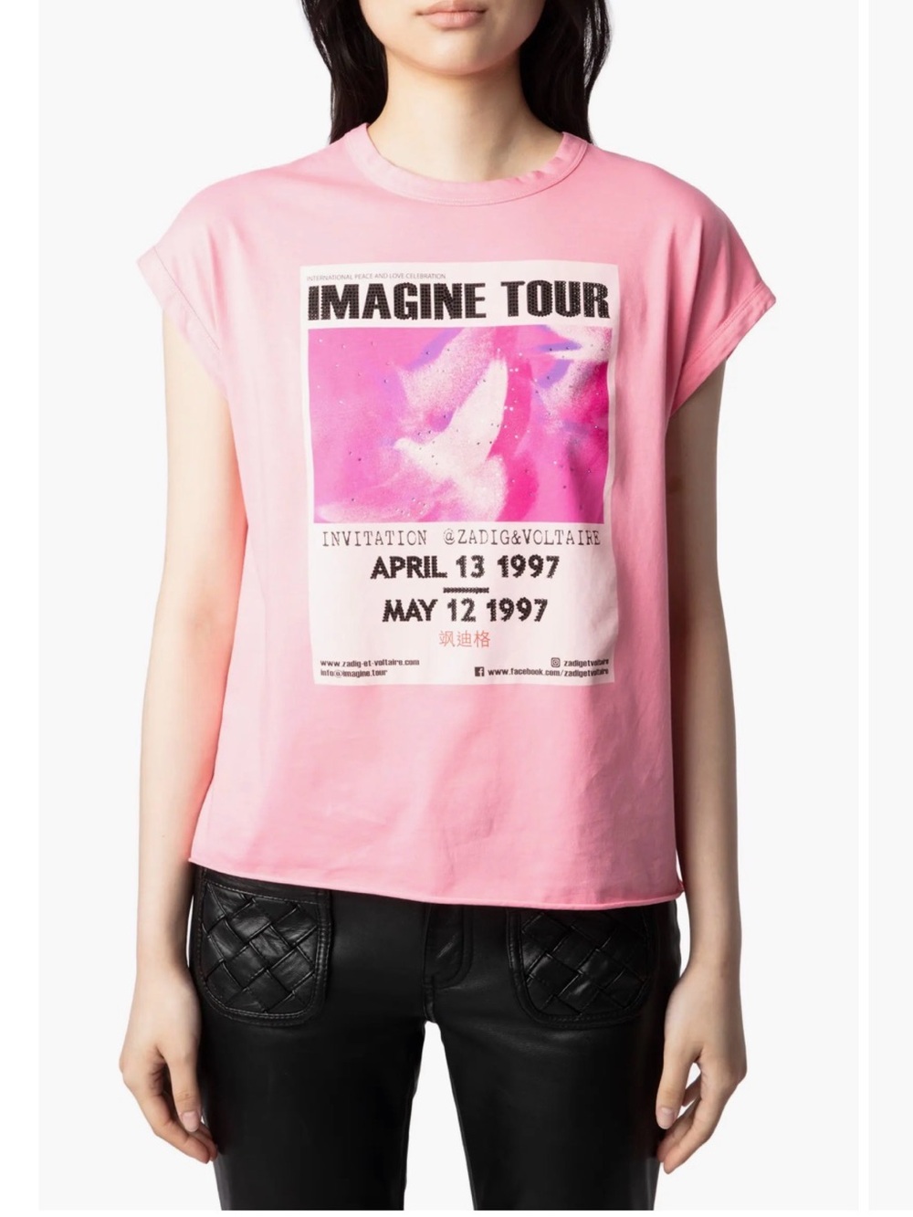 Zadig & Voltaire Cecilia Imagine‎ Tour Embellished Cotton Graphic T-Shirt NWT L